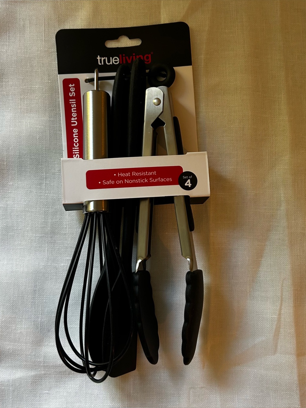 True Living 4pc Silicone Utensil Set Heat Resistant Nonstick Safe Black/Silver